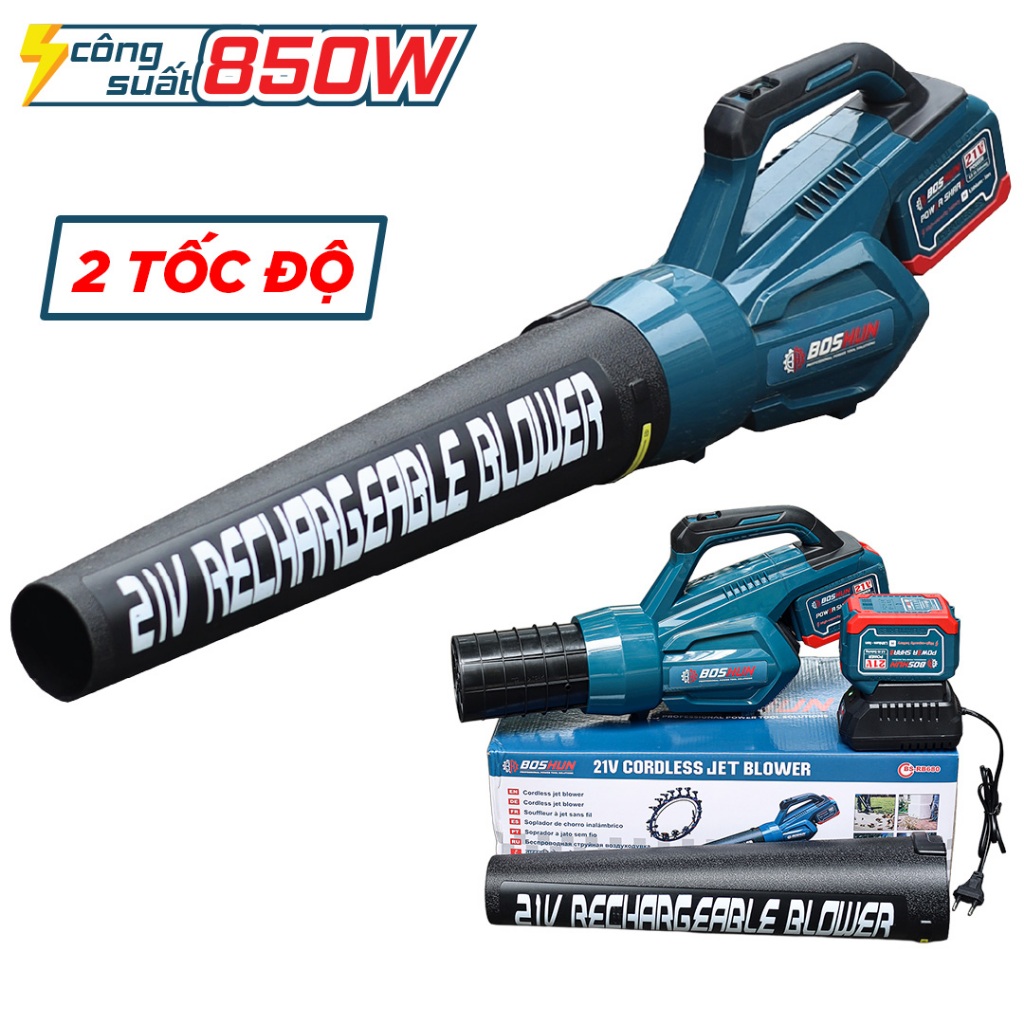 Máy Thổi Lá Chạy Pin BOSHUN BS-RB680M 850W – Pin 21V – 2 Tốc Độ Gió Động Cơ Mạnh, Nhẹ 1.6kg – Thổi Lá, Bụi, Rác Sân Vườn