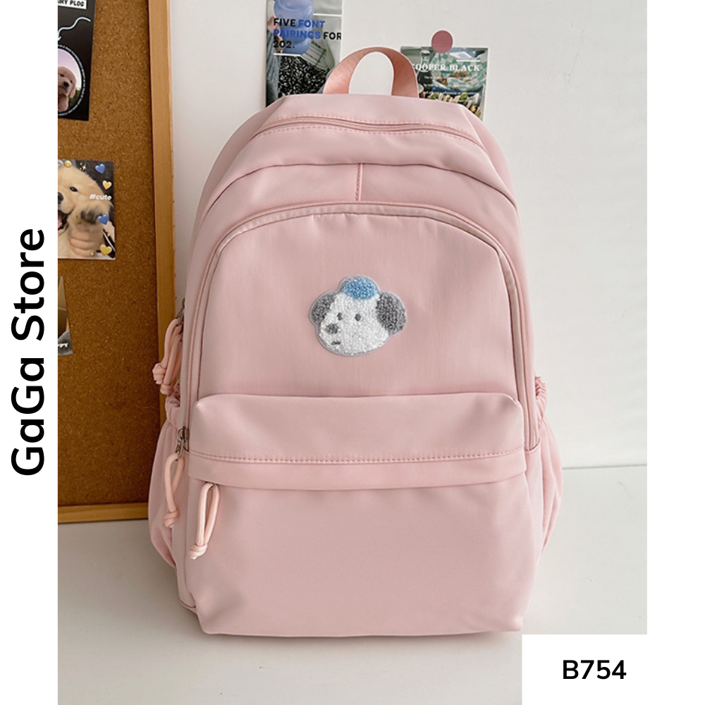Balo đi học nữ nhiều ngăn phong cách basic Hàn Quốc thêu gấu màu pastel dễ thương cho học sinh các cấp B754 gagastore