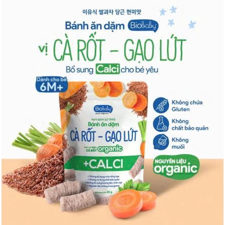 Bánh Ăn Dặm cho bé Biobaby bổ sung canxi và chất xơ hỗ trợ tiêu hóa cho bé từ 6 tháng, túi 30g
