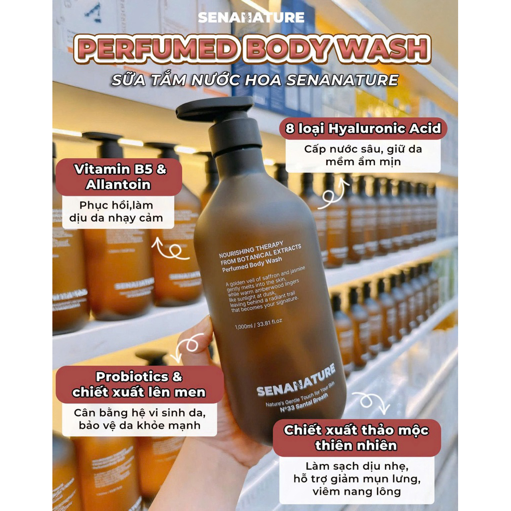 (Tặng quà) Sữa tắm senanature nourishing therapy from botanical extracts perfumed body wash 500ml/1L 2028 HQ  IS180