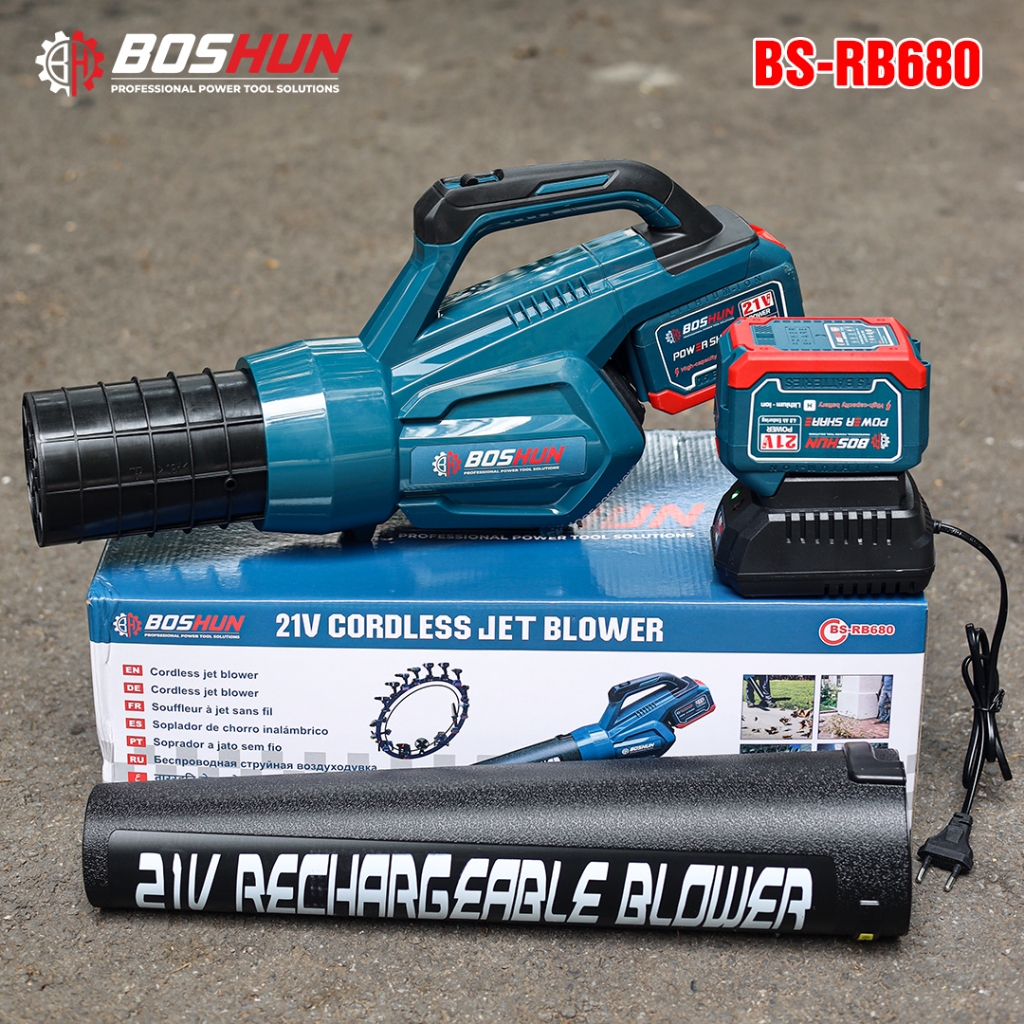 Máy Thổi Lá Chạy Pin BOSHUN BS-RB680M 850W – Pin 21V – 2 Tốc Độ Gió Động Cơ Mạnh, Nhẹ 1.6kg – Thổi Lá, Bụi, Rác Sân Vườn