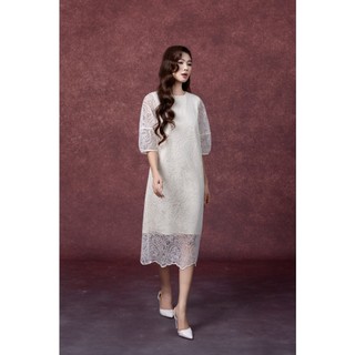 SWANLAKE | Váy Đầm Nữ Midi Suông Vải Phối Ren Thêu Hoa 2 Lớp Cổ Tròn Tay Bí Lỡ Dạo Phố D13351