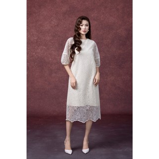 SWANLAKE | Váy Đầm Nữ Midi Suông Vải Phối Ren Thêu Hoa 2 Lớp Cổ Tròn Tay Bí Lỡ Dạo Phố D13351