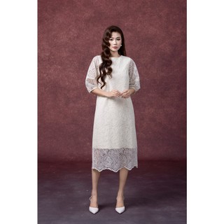 SWANLAKE | Váy Đầm Nữ Midi Suông Vải Phối Ren Thêu Hoa 2 Lớp Cổ Tròn Tay Bí Lỡ Dạo Phố D13351