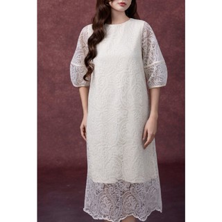 SWANLAKE | Váy Đầm Nữ Midi Suông Vải Phối Ren Thêu Hoa 2 Lớp Cổ Tròn Tay Bí Lỡ Dạo Phố D13351
