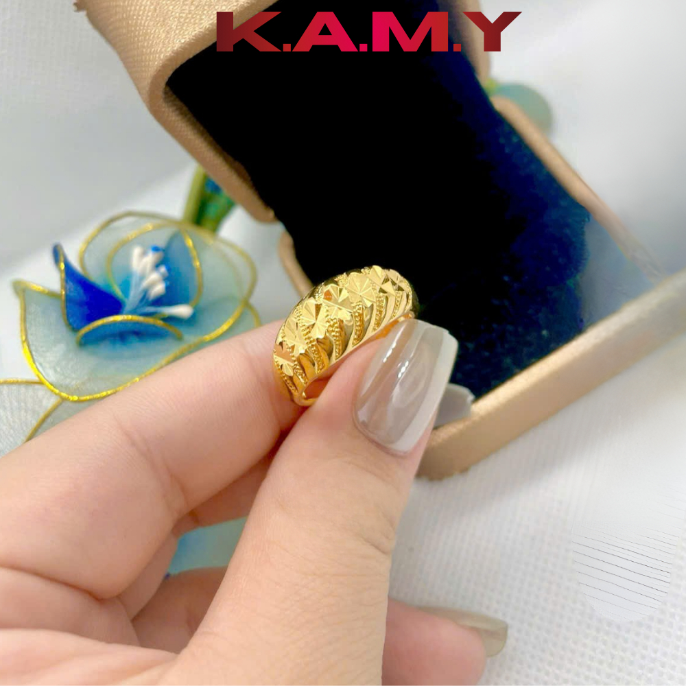 Nhẫn nữ tròn mo chạm hoa mạ vàng cao cấp - Nhẫn nữ thời trang