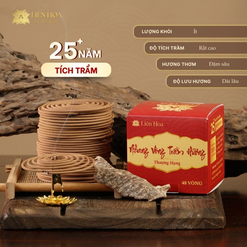 Nhang Vòng Trầm Hương Thượng Hạng Liên Hoa 2H – 4H | Nhang Khoanh Trầm Hương Tự Nhiên Ít Khói