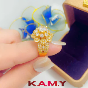 Nhẫn Nữ Kiểu Hoa Sang Trọng Đính Đá Cao Cấp – Nhẫn Xi Mạ Vàng Lấp Lánh Dự Tiệc, Cưới, Quà Tặng