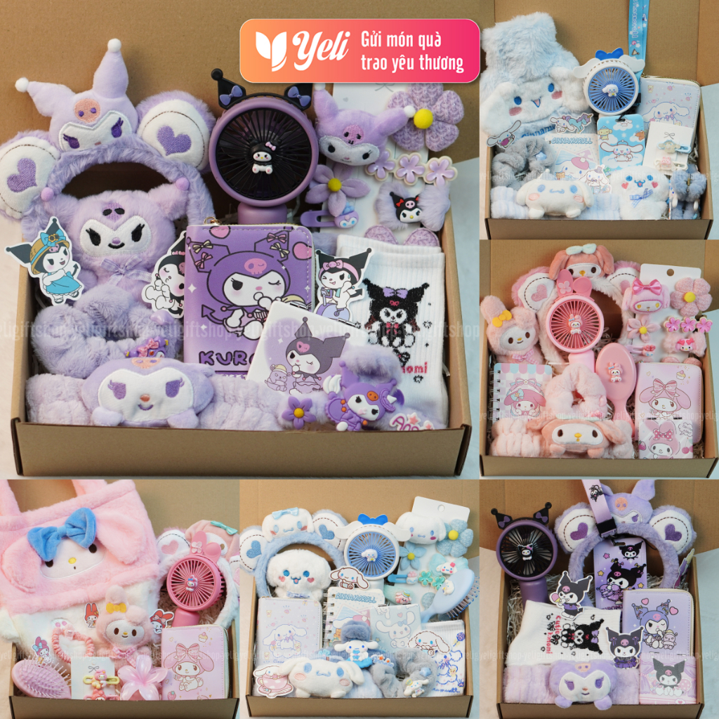 Set quà tặng Kuromi, Melody, Cinnamoroll dễ thương tặng bạn gái sinh nhật, Combo quà tặng phụ kiện