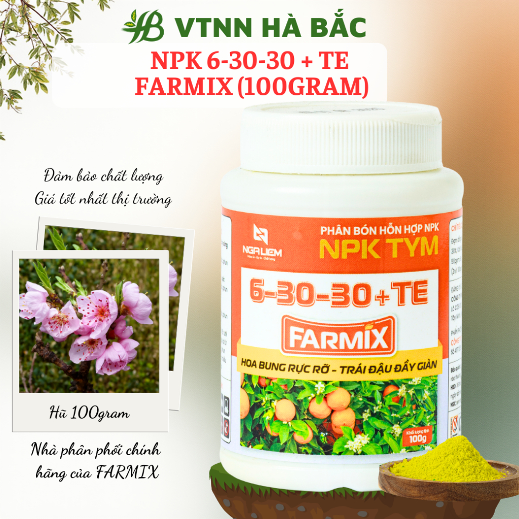 Phân Bón Lá NPK Farmix 6-30-30+TE (100gram) – Hoa Bung Rực Rỡ, Trái Đậu Đầy Giàn
