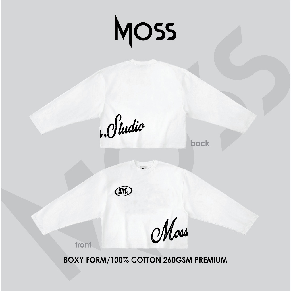 ÁO LONG SLEEVE IN LIỀN THÂN LOGO MOSS.STUDIO   (Áo Thun Tay Dài)  / FORM BOXY - TRẮNG/ ĐEN - MOSS.STU - 260GSM
