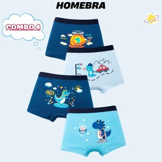 Set 4 Quần lót đùi bé trai cotton cao cấp, Quần chip em bé co dãn tốt họa tiết khủng long cute L1018