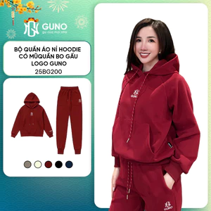 Bộ quần áo nỉ Hoodie GUNO siêu ấm trơn màu logo thêu kèm quần bo gấu thời trang SP5 25BG200