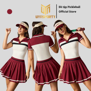 Váy Pickleball Nữ UYNSPORTY Phối Màu Trắng Đỏ Xếp Ly Chất Vải Dày Dặn Bộ Đồ Pickleball Nữ