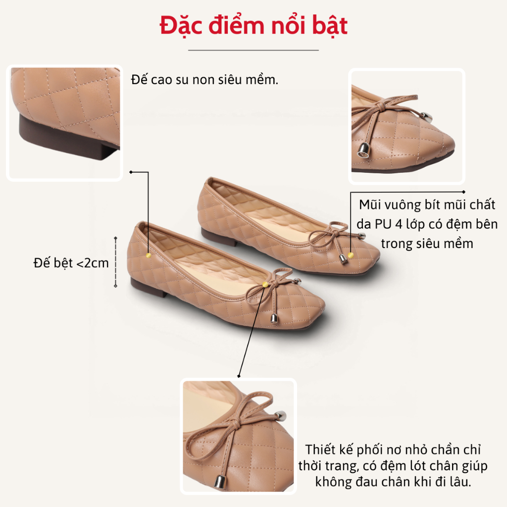 Giày Búp Bê Nữ Đế Bệt Quai Chần Chỉ Phối Nơ Nhỏ Pixie H420