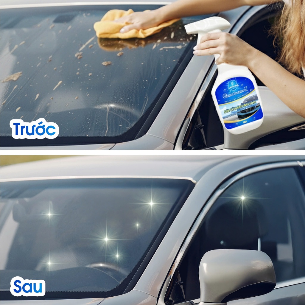 Dung dịch siêu tẩy ố mốc kính Ô tô cao cấp Glass Cleaner X- Chai 500ml – Tẩy sạch kính xe bị ố mốc, mờ đục, tẩy cặn bẩn