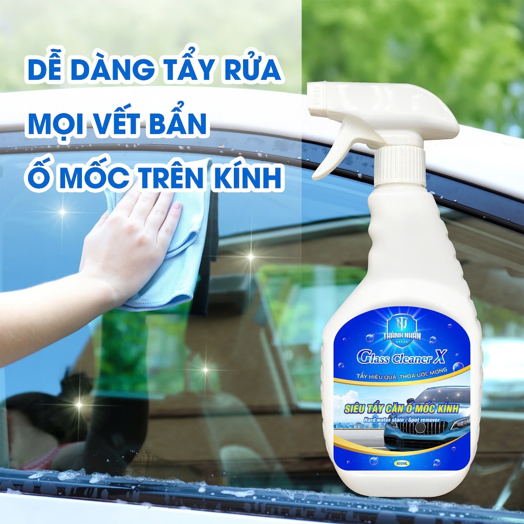 Dung dịch siêu tẩy ố mốc kính Ô tô cao cấp Glass Cleaner X- Chai 500ml – Tẩy sạch kính xe bị ố mốc, mờ đục, tẩy cặn bẩn