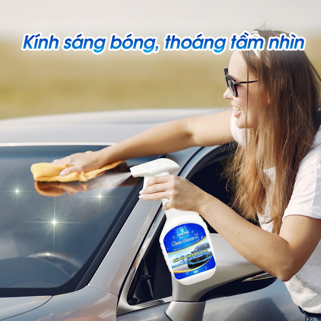 Dung dịch siêu tẩy ố mốc kính Ô tô cao cấp Glass Cleaner X- Chai 500ml – Tẩy sạch kính xe bị ố mốc, mờ đục, tẩy cặn bẩn