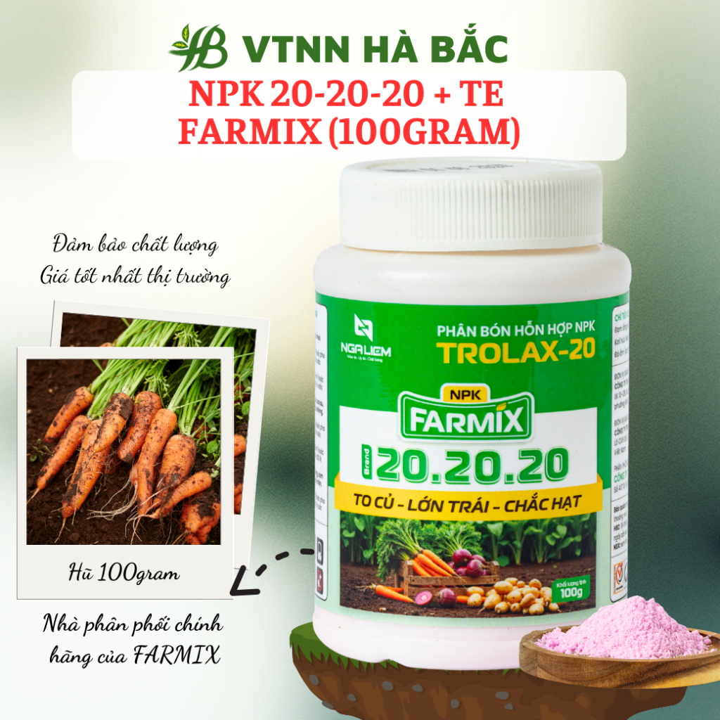 Phân Bón Lá NPK 20-20-20 Farmix (Trolax-20) – To Củ, Lớn Trái, Chắc Hạt