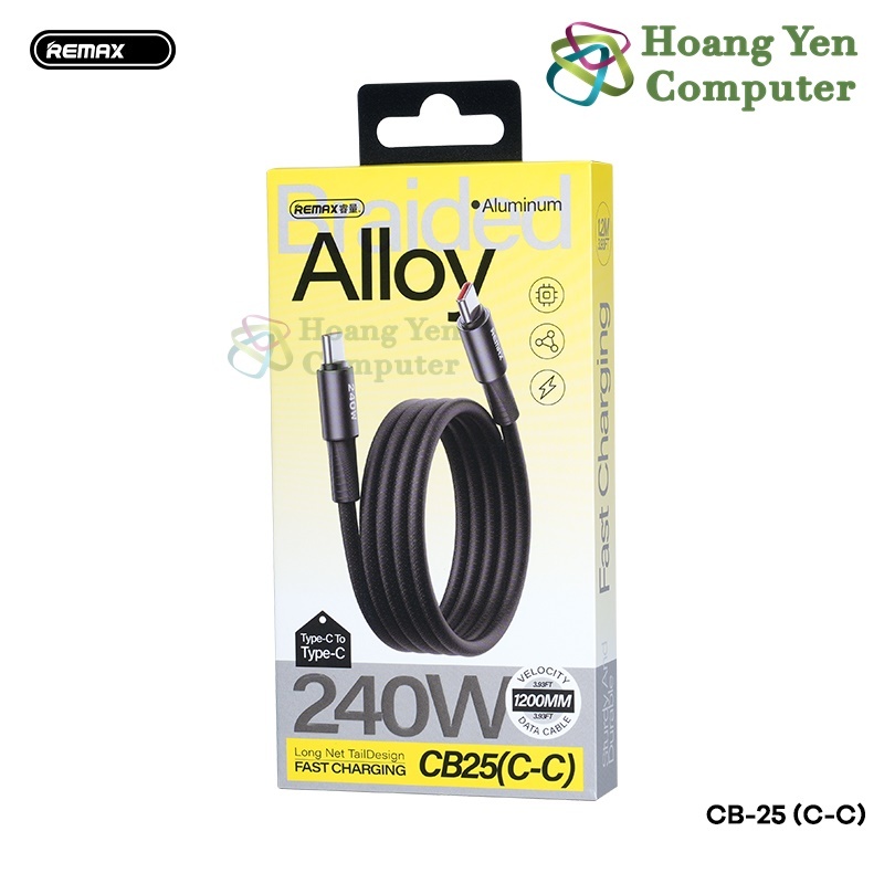 Cáp Sạc Remax CB25 C-C 240W Alloy Aluminum – Sạc Siêu Nhanh, Truyền Dữ Liệu Ổn Định – BH 6 Tháng – Hoangyencomputer