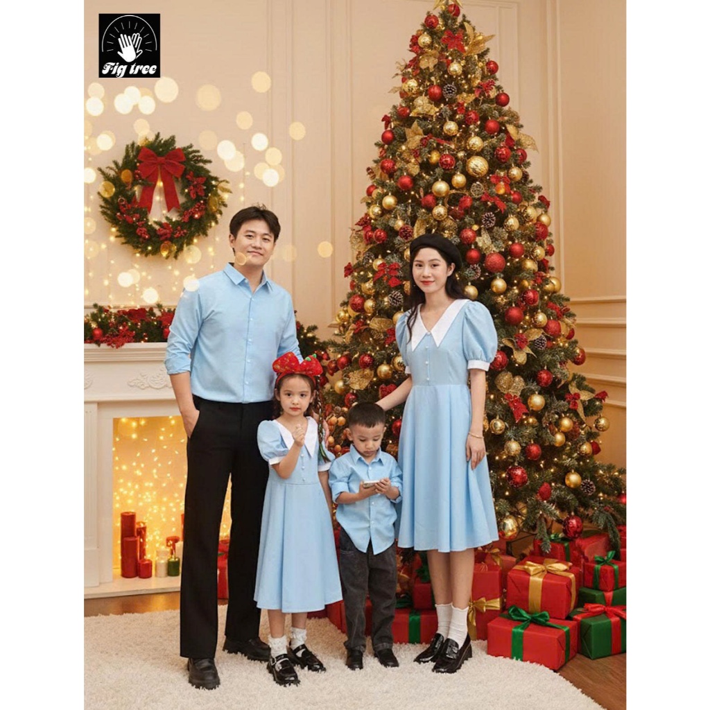 Combo Đồ Gia Đình  Fig Tree  Màu Xanh Nhạt Phối Siêu Hot, Chất Cotton, Có Nhiều Size