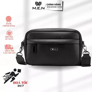 Túi đeo chéo da kiểu ngang unisex M.E.N R7 đen bóng mờ cao cấp {KHUYẾN MÃI}