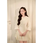 CÉLESTE - LINA DRESS Váy Tiểu Thư Dáng Ngắn Xoè Xếp Li Chất Dạ Ép Cao Cấp Tay Lửng Đính Nơ Thiết Kế Cổ Sen — ảnh 2
