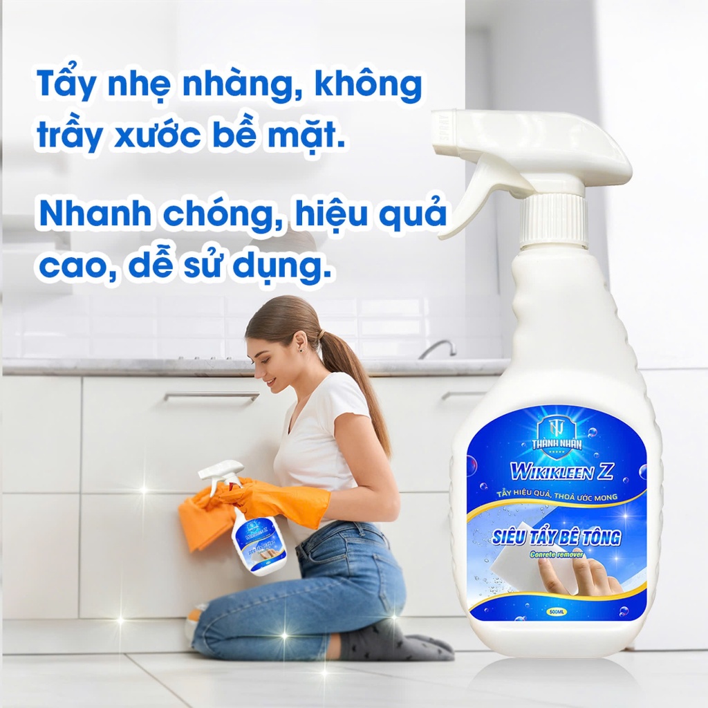 Dung dịch tẩy bê tông, xi măng WIKILEEN Z- 500ml，Xịt tẩy nhanh, dễ dàng, tẩy sạch trên kính, sơn xe, bề mặt nhà cửa