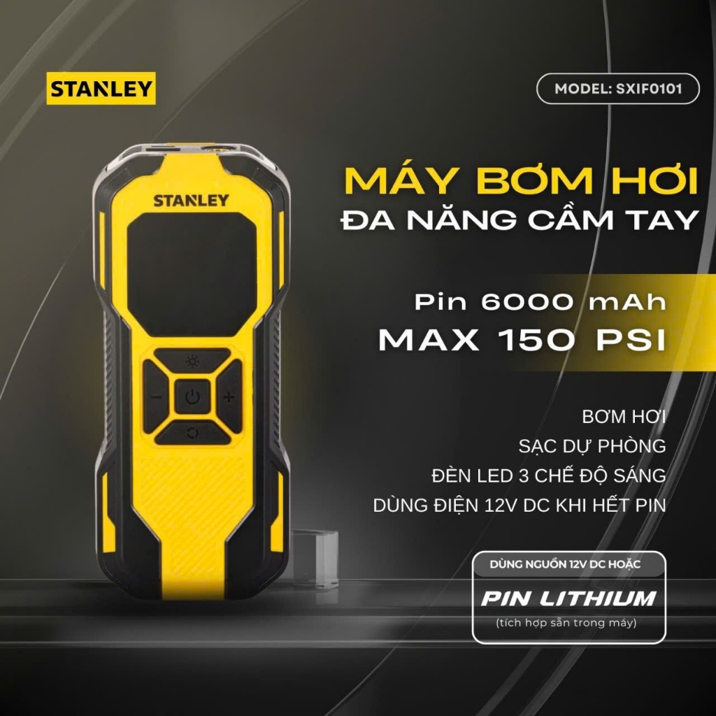 Máy bơm hơi dùng pin Stanley SXIF0101 (Tích hợp đèn Led & sạc dự phòng)