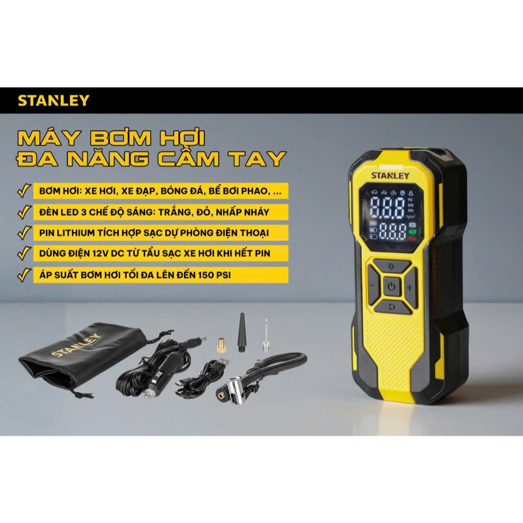 Máy bơm hơi dùng pin Stanley SXIF0101 (Tích hợp đèn Led & sạc dự phòng)