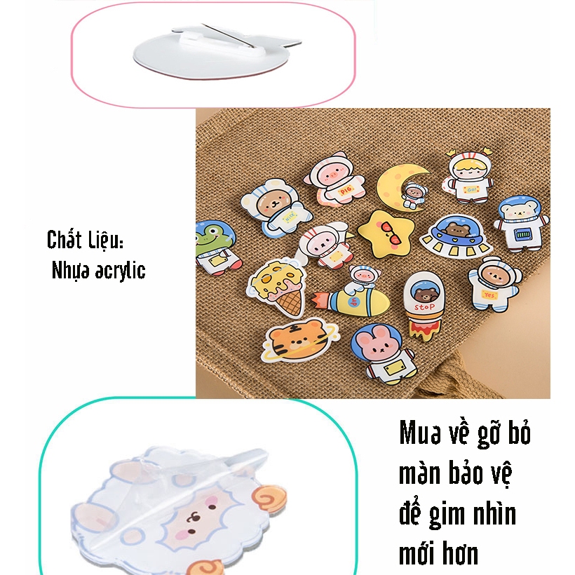 Combo 10 Huy hiệu ghim pin cài áo Phi Hành Gia cực dễ thương 4cm 5cm