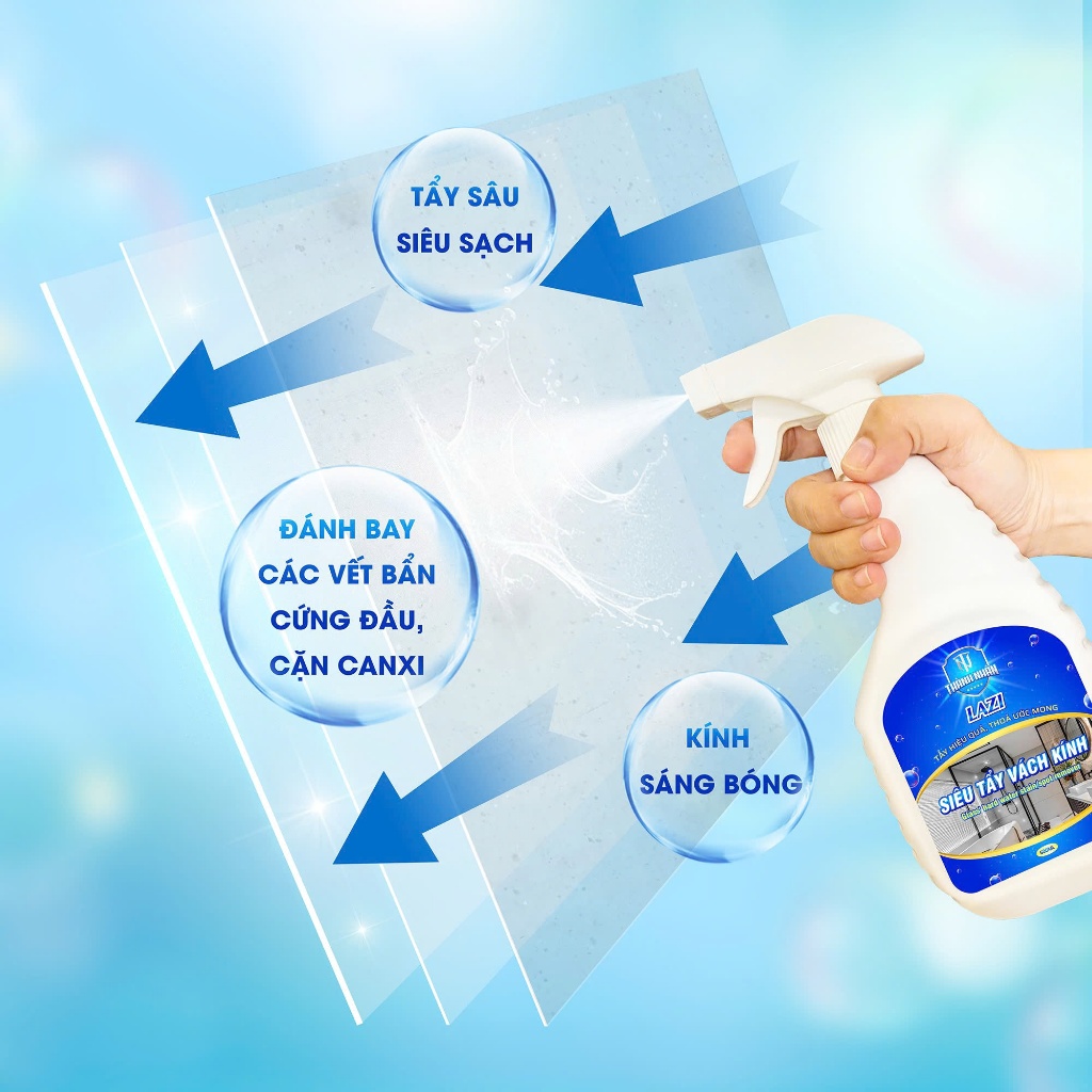 Dung dịch đa năng siêu tẩy cặn canxi, sen vòi inox, vách kính nhà tắm, đồ sứ, chậu rửa, bồn tắm, bồn cầu LAZI - chai 500