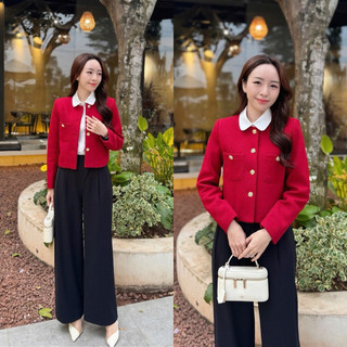 Áo dạ đỏ cúc đồng