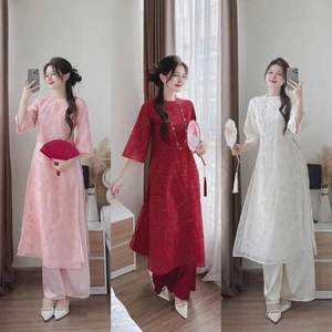 Áo dài tết cách tân dáng suông bốn tà áo