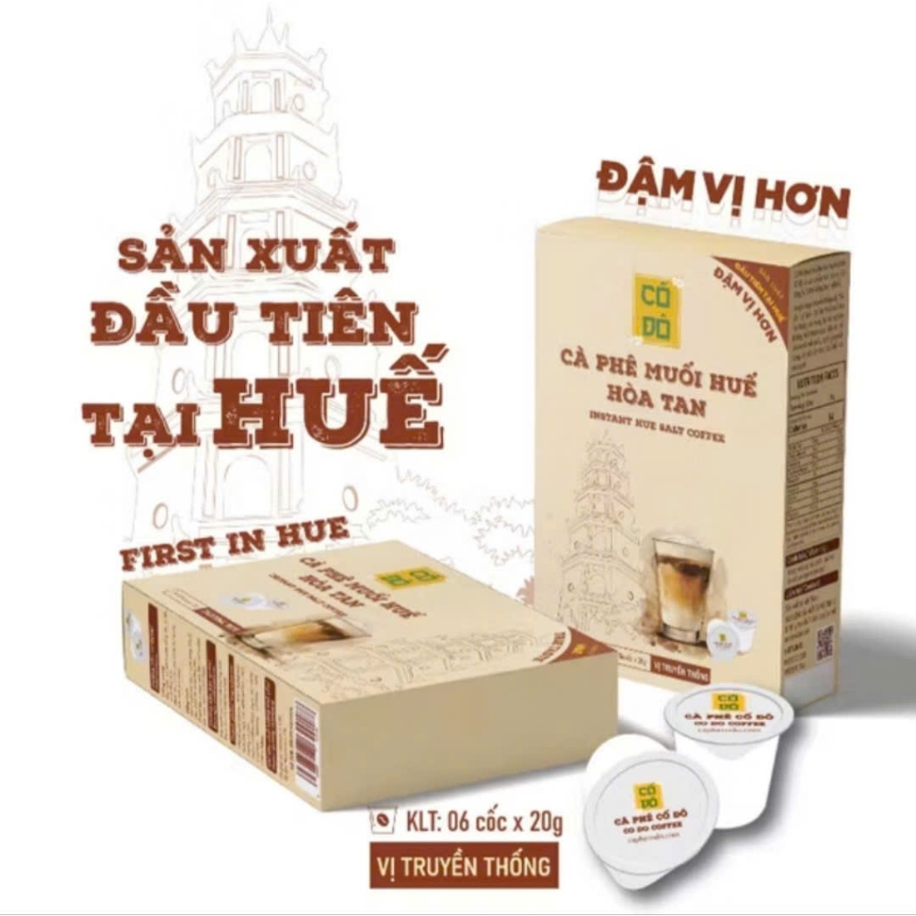 Cà Phê Muối Huế Hòa Tan - Gu Đậm - Thương Hiệu Cố Đô - Đặc Sản Huế - Hộp 6 Cốc