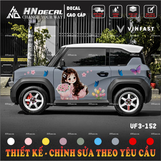 Tem dán xe VF3 - Decal dán xe VF3 MẪU TEM CÔ GÁI DỄ THƯƠNG  . 1 bộ dán 2 bên ( mẫu VF3 - 152 )