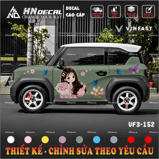 Tem dán xe VF3 - Decal dán xe VF3 MẪU TEM CÔ GÁI DỄ THƯƠNG  . 1 bộ dán 2 bên ( mẫu VF3 - 152 )