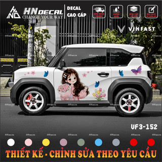 Tem dán xe VF3 - Decal dán xe VF3 MẪU TEM CÔ GÁI DỄ THƯƠNG  . 1 bộ dán 2 bên ( mẫu VF3 - 152 )