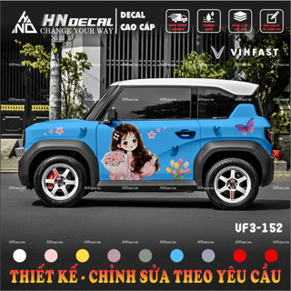 Tem dán xe VF3 - Decal dán xe VF3 MẪU TEM CÔ GÁI DỄ THƯƠNG  . 1 bộ dán 2 bên ( mẫu VF3 - 152 )