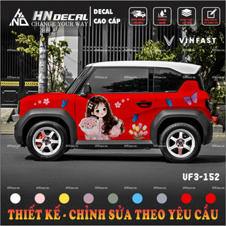Tem dán xe VF3 - Decal dán xe VF3 MẪU TEM CÔ GÁI DỄ THƯƠNG  . 1 bộ dán 2 bên ( mẫu VF3 - 152 )