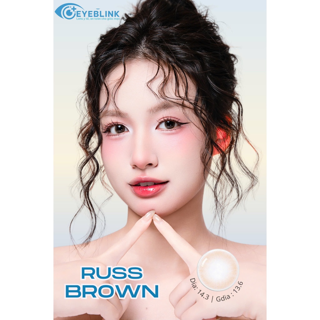 Lens cận y tế màu nâu sữa Russ Brown chất liệu silicone hydrogel 20h Sd hạn dùng 6tháng EyeBlink