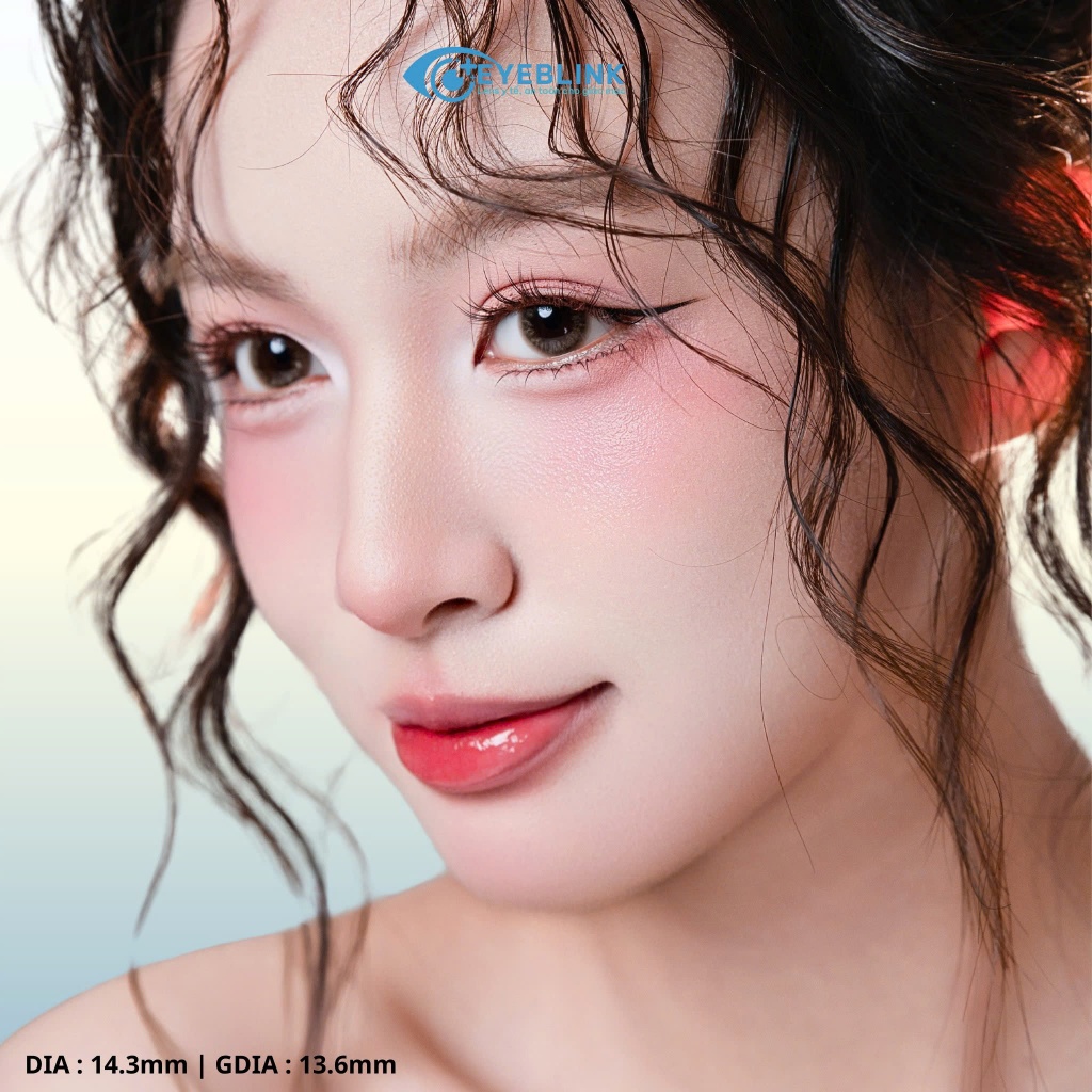 Lens cận y tế màu nâu sữa Russ Brown chất liệu silicone hydrogel 20h Sd hạn dùng 6tháng EyeBlink