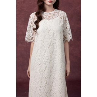 SWANLAKE | Váy Đầm Nữ Maxi Suông Vải Phối Ren Thêu Hoa 2 Lớp Cổ Tròn Tay Lỡ Sang Trọng D13317