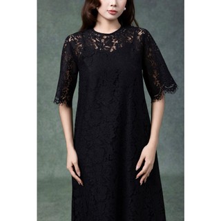SWANLAKE | Váy Đầm Nữ Maxi Suông Vải Phối Ren Thêu Hoa 2 Lớp Cổ Tròn Tay Lỡ Sang Trọng D13317