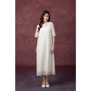 SWANLAKE | Váy Đầm Nữ Maxi Suông Vải Phối Ren Thêu Hoa 2 Lớp Cổ Tròn Tay Lỡ Sang Trọng D13317
