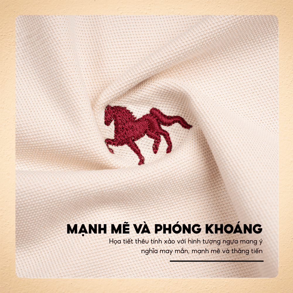 Áo polo PEGASUS cổ áo phối sắc đỏ nổi bật, họa tiết ngựa tinh xảo, chất vải Cotton Micro thoáng mát, phong cách lịch lãm