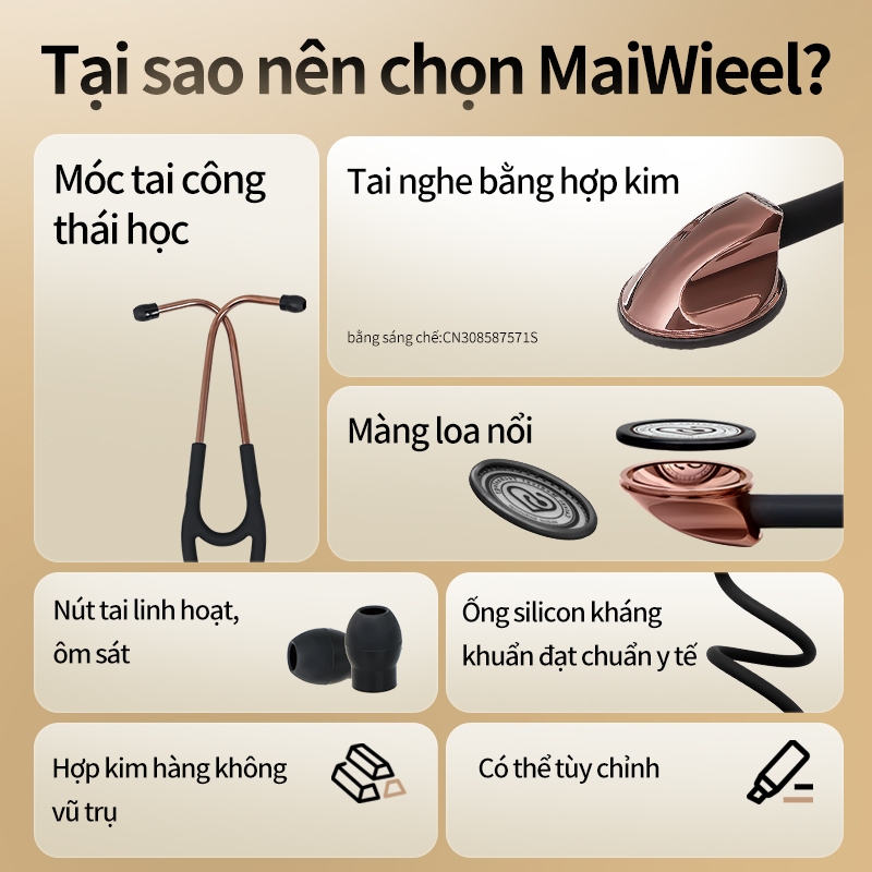 Thương Hiệu MaiWieel A9 Ống Nghe Master Cardiology Đầu Đơn Siêu Nhạy Âm, Siêu Nhẹ Cho Bác Sĩ Y Tá