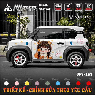 Tem dán xe VF3 - Decal dán xe VF3 MẪU TEM CÔ BÉ DỄ THƯƠNG . 1 bộ dán 2 bên ( mẫu VF3 - 153 )