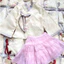 Set váy ngắn, set chất Quảng Châu áo thêu cổ đắp Hanbok phối cột nơ thắt nút tàu kèm váy ngắn Tơ xoè