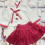 Set váy ngắn, set chất Quảng Châu áo thêu cổ đắp Hanbok phối cột nơ thắt nút tàu kèm váy ngắn Tơ xoè